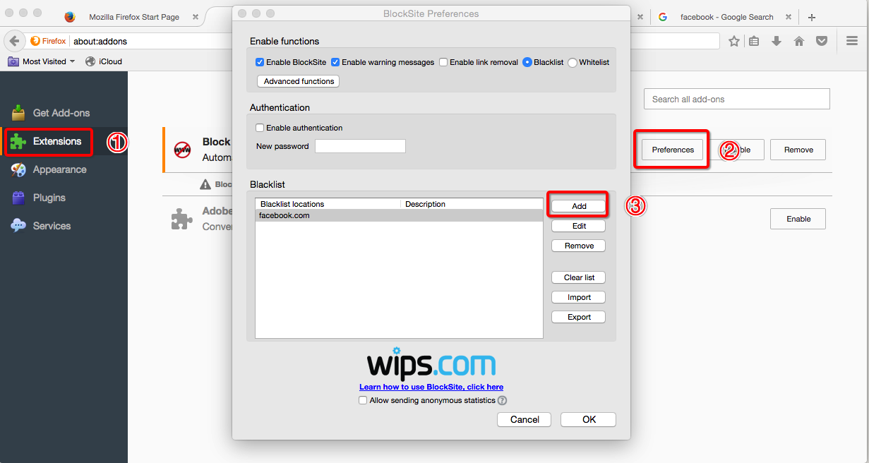 How to block certain websites on firefox